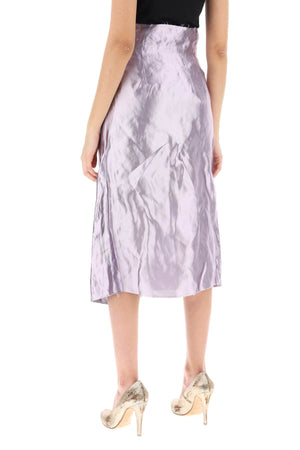 MAISON MARGIELA Metallic Satin Midi Wrap Skirt with Raw-Cut Hems and Decorative Buttons