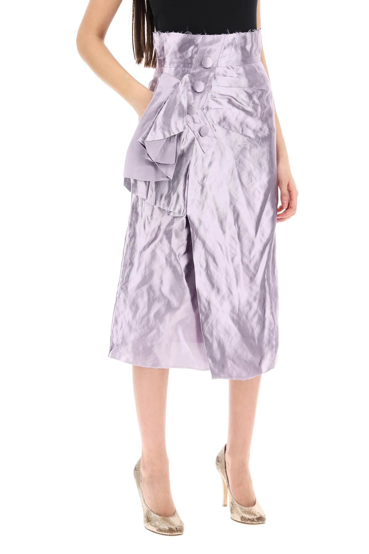 MAISON MARGIELA Metallic Satin Midi Wrap Skirt with Raw-Cut Hems and Decorative Buttons