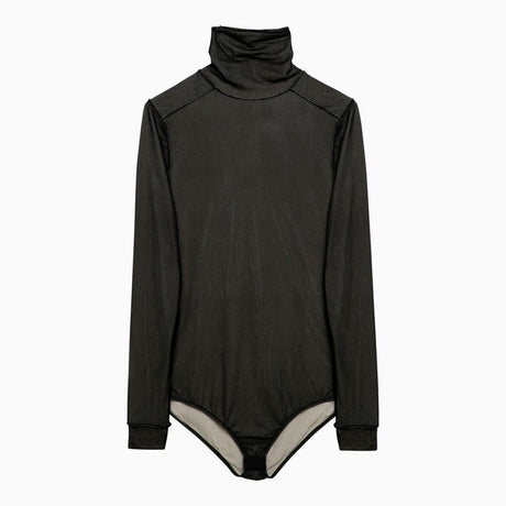 MAISON MARGIELA High Collar Long Sleeve Semi-Sheer Mini T-Shirt Bodysuit