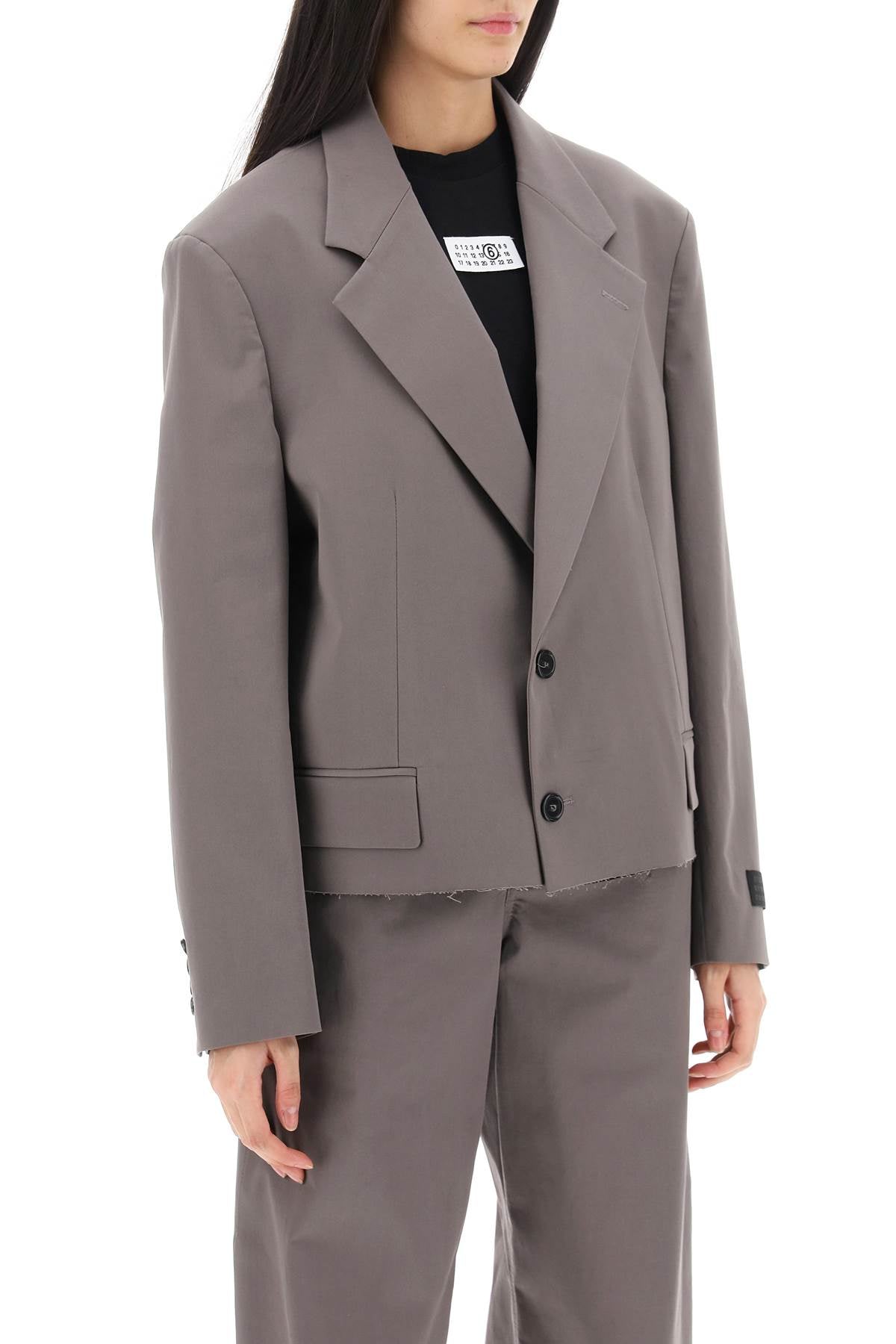 MM6 MAISON MARGIELA Cropped Blazer with Cut-Off Hem in Grey for Women - SS24 Collection