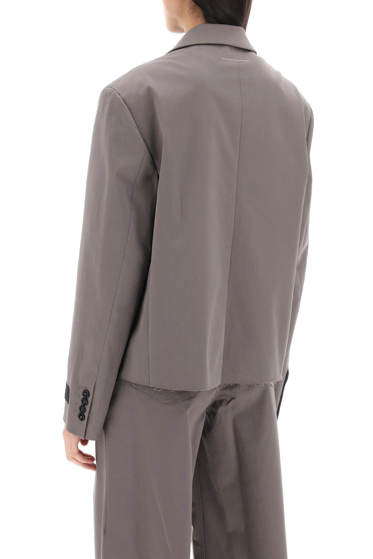 MM6 MAISON MARGIELA Cropped Blazer with Cut-Off Hem in Grey for Women - SS24 Collection