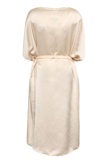 MM6 MAISON MARGIELA Elegant White Satin Dress with Leather Belt and Belt Loops for Women - SS23 Collection