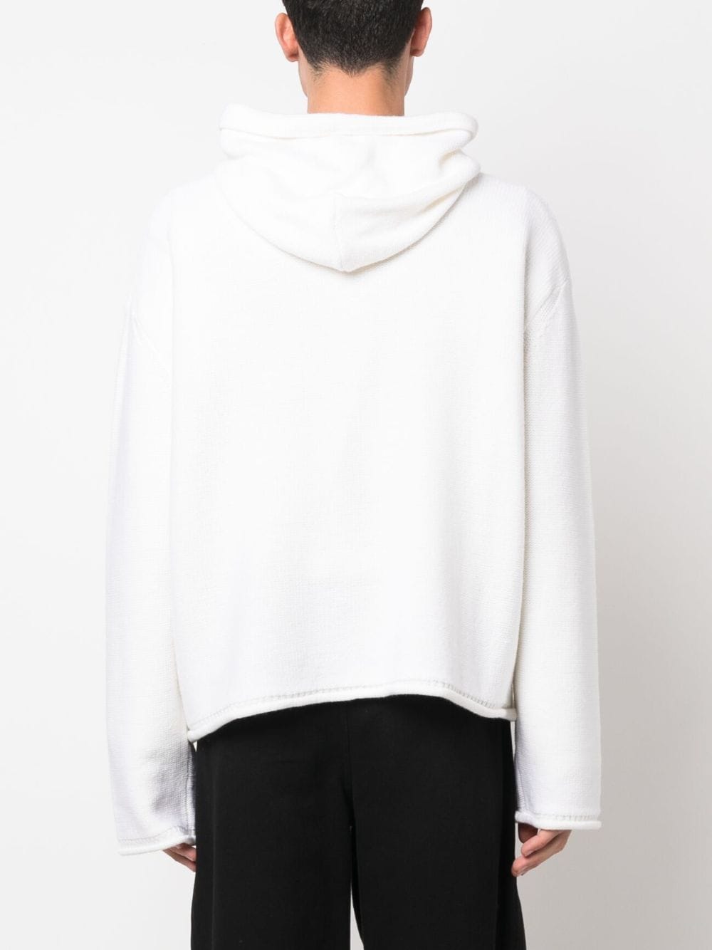 MM6 MAISON MARGIELA Men's Virgin Wool Knit Hoodie with Intarsia Logo Design in White