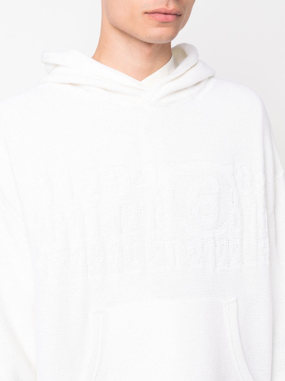 MM6 MAISON MARGIELA Men's Virgin Wool Knit Hoodie with Intarsia Logo Design in White