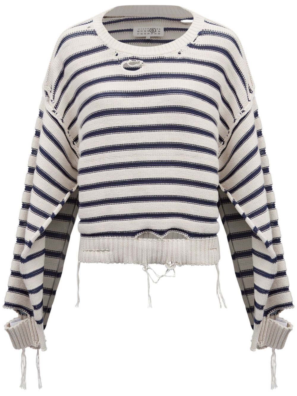 MM6 MAISON MARGIELA Distressed Striped Cotton Crew Neck Sweater