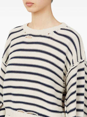 MM6 MAISON MARGIELA Distressed Striped Cotton Crew Neck Sweater