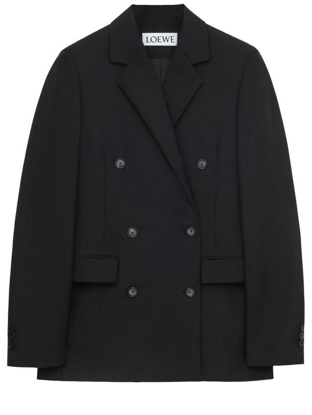 Áo khoác đôi dáng dài đen in đa sợi lông cừu - SS24