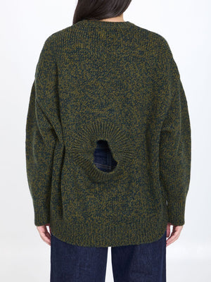 LOEWE Green Wool Blend Ribbed Cut-Out Sweater