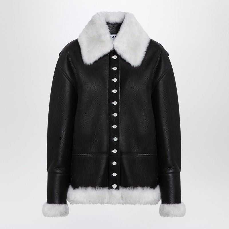 LOEWE Relaxed Fit Sheepskin Jacket with Contrast Collar for Women