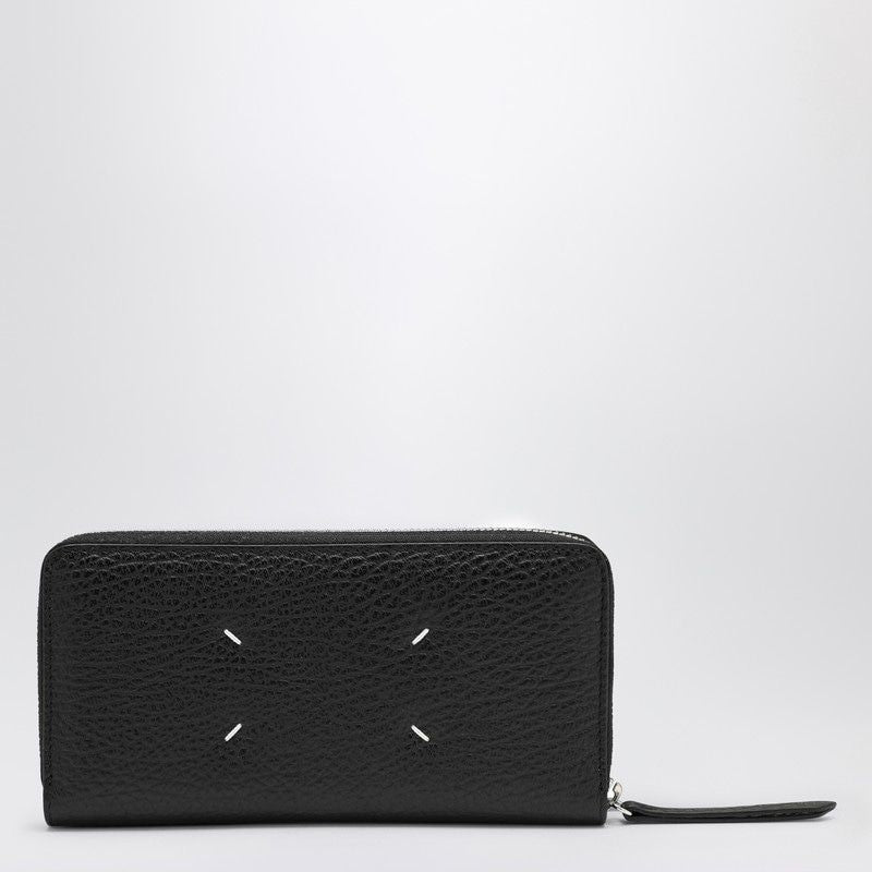 MAISON MARGIELA Elegant Black Leather Zip Wallet with Four-Stitch Detail