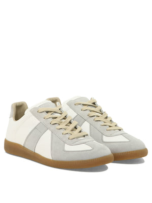 MAISON MARGIELA Men's Low-Top Leather Sneakers with Grey Suede Panels