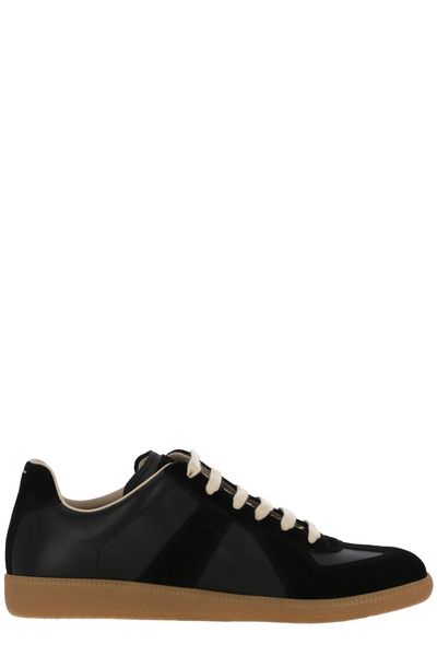 MAISON MARGIELA Men's Leather Sneakers with Suede Inserts and Signature Stitch - SS24