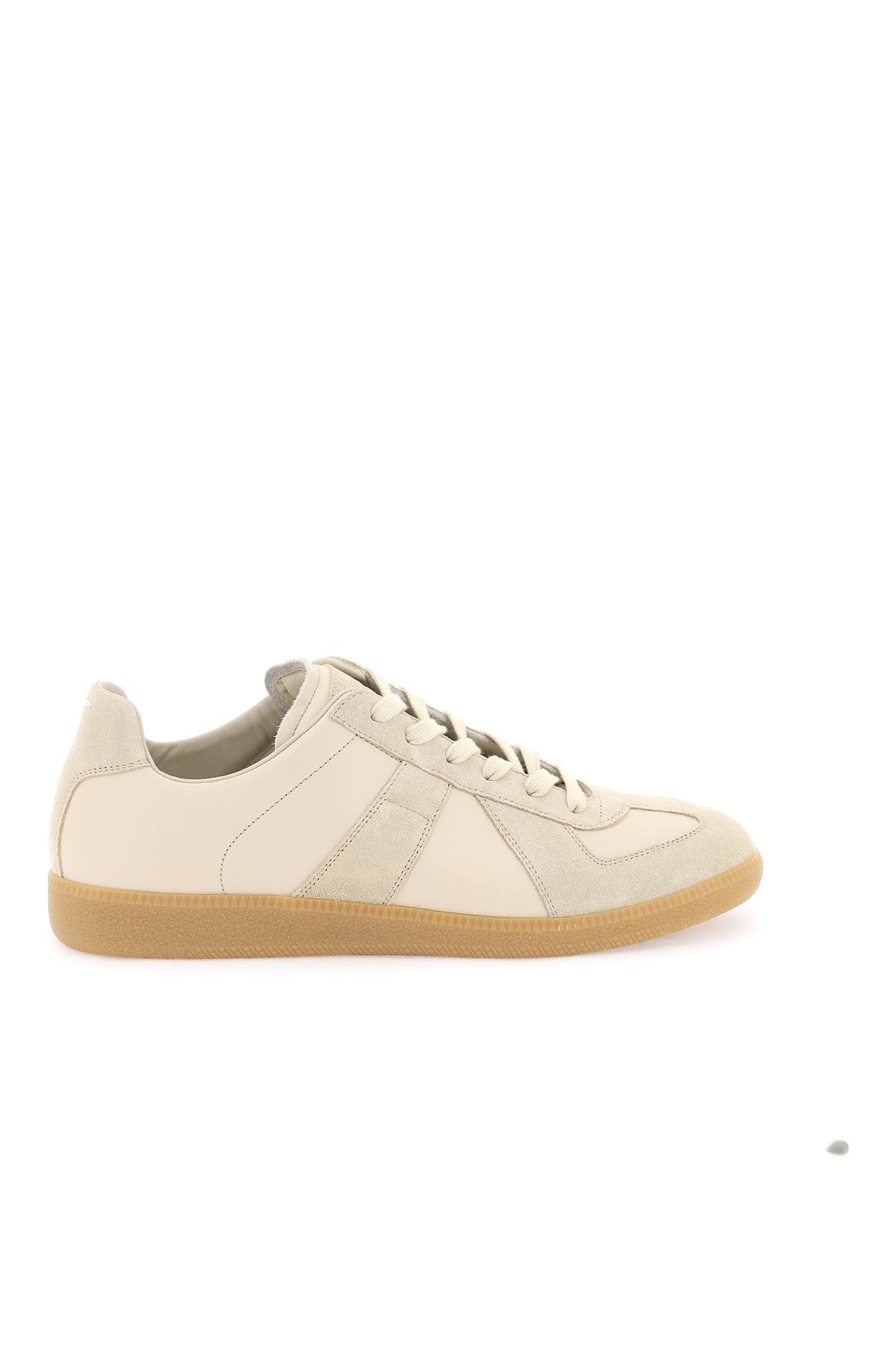 MAISON MARGIELA Men's Beige Leather Sneakers with Suede Inserts