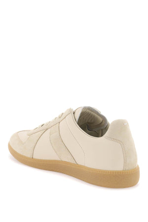 MAISON MARGIELA Men's Beige Leather Sneakers with Suede Inserts for SS24