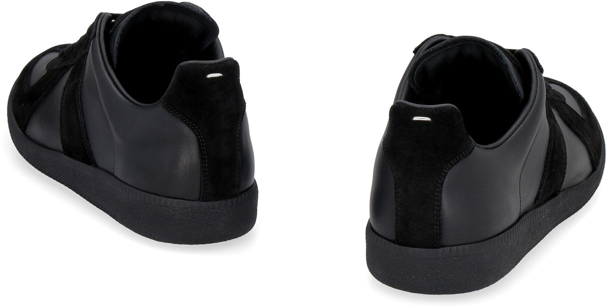 MAISON MARGIELA Elegant Black Leather Sneakers with Suede Accents