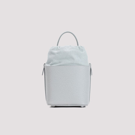 MAISON MARGIELA Mini Bucket Designer Handbag in Hammered Leather with Detachable Strap and White Logo Label - Black