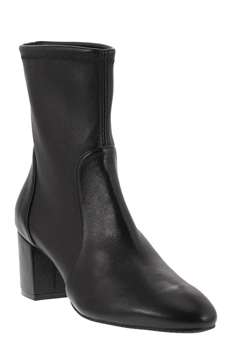 STUART WEITZMAN Black Stretch Leather Ankle Boots with 60mm Block Heel