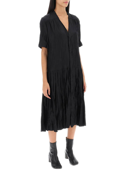 MM6 MAISON MARGIELA Black Jacquard Shirt Dress for Women - Crinkled Viscose Twill