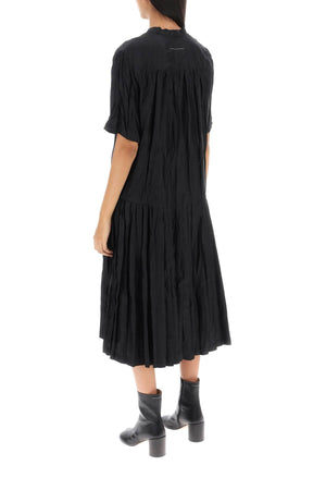 MM6 MAISON MARGIELA Black Jacquard Shirt Dress for Women - Crinkled Viscose Twill
