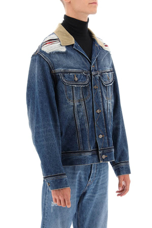 Men's MAISON MARGIELA Denim Jacket with Corduroy Collar and Plaid Lining