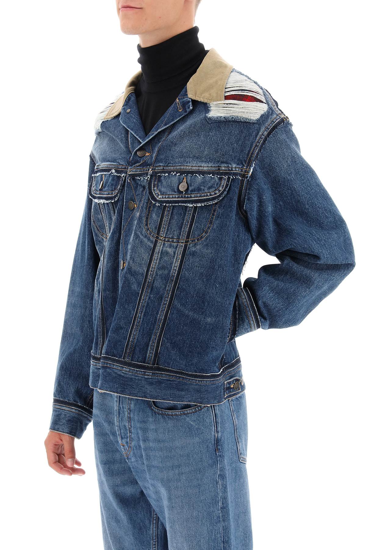 Men's MAISON MARGIELA Denim Jacket with Corduroy Collar and Plaid Lining