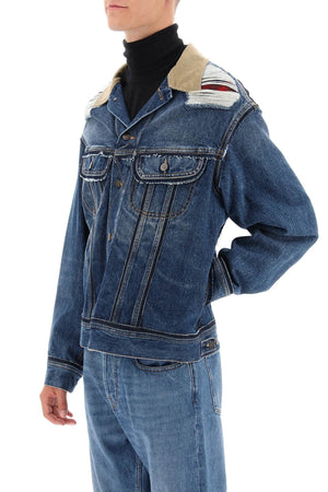 Men's MAISON MARGIELA Denim Jacket with Corduroy Collar and Plaid Lining