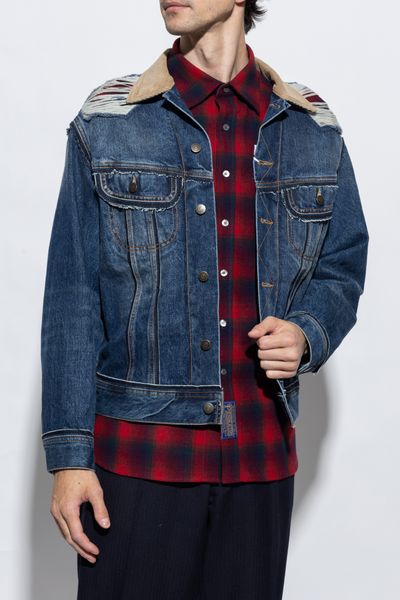 MAISON MARGIELA Denim Jacket with Corduroy Collar and Check Motif Lining for Men - FW23