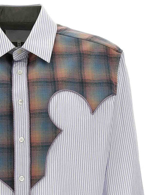 MAISON MARGIELA Chic Striped Shirt with Check Inserts - Straight Cut