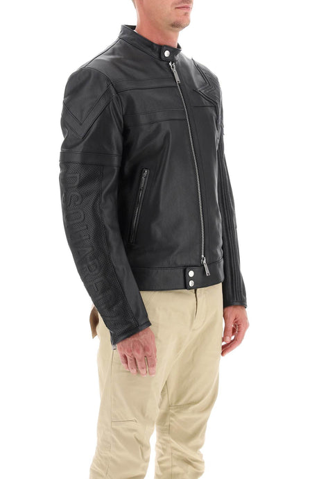 DSQUARED2 Men's Leather Biker Jacket with Contrasting Lettering