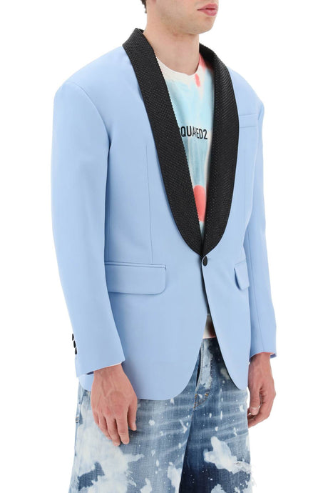 DSQUARED2 Vintage-Inspired Wool Blazer with Contrast Silk Satin Lapels for Men