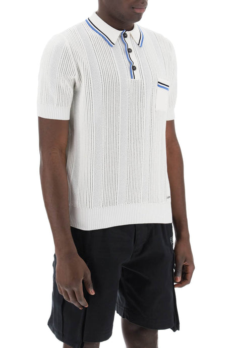 DSQUARED2 Men's Pointelle Knit Polo Shirt with Striped Trim - White