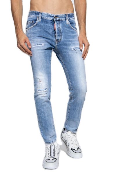 DSQUARED2 Mid-Rise Distressed Skinny Jeans for Men in Navy Blue