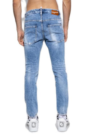 DSQUARED2 Mid-Rise Distressed Skinny Jeans for Men in Navy Blue