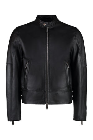 DSQUARED2 Men's Slim Fit Black Leather Biker Jacket for SS23