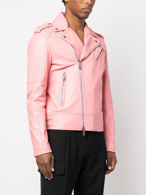 Áo khoác da thời trang cao cấp màu hồng lavender cho nam giới