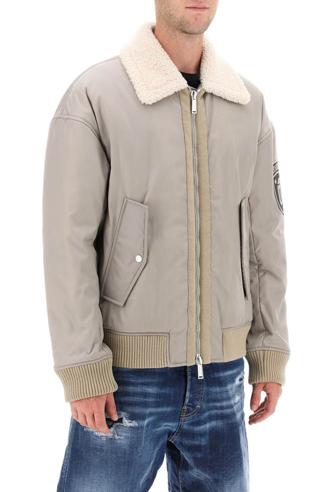 DSQUARED2 Men's Padded Bomber Jacket with Lamb Fur Collar in Grey for FW23