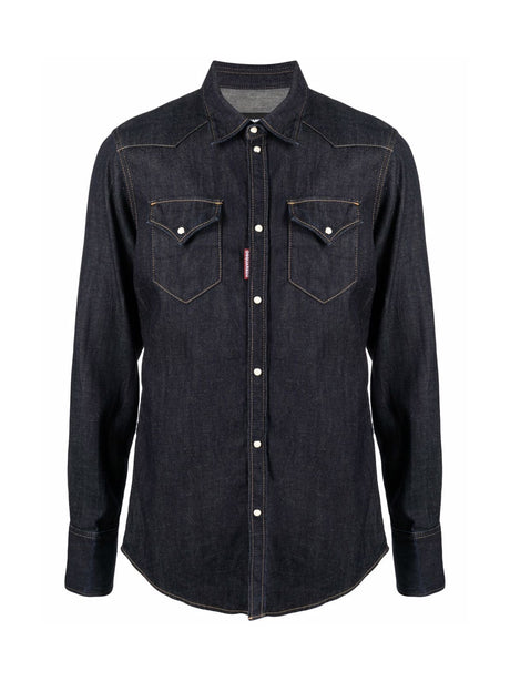 DSQUARED2 Men's Western Denim Shirt with Hemp Blend