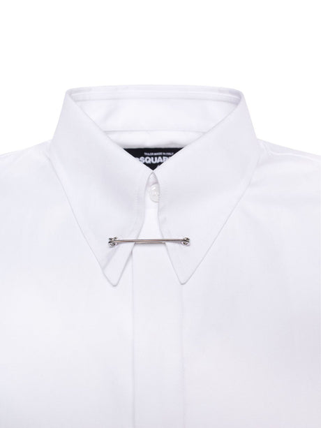 DSQUARED2 Cloud White Logo Print Button-Up Shirt for Men