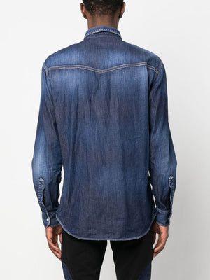 DSQUARED2 Indigo Blue Western-Inspired Stretch Denim Shirt for Men