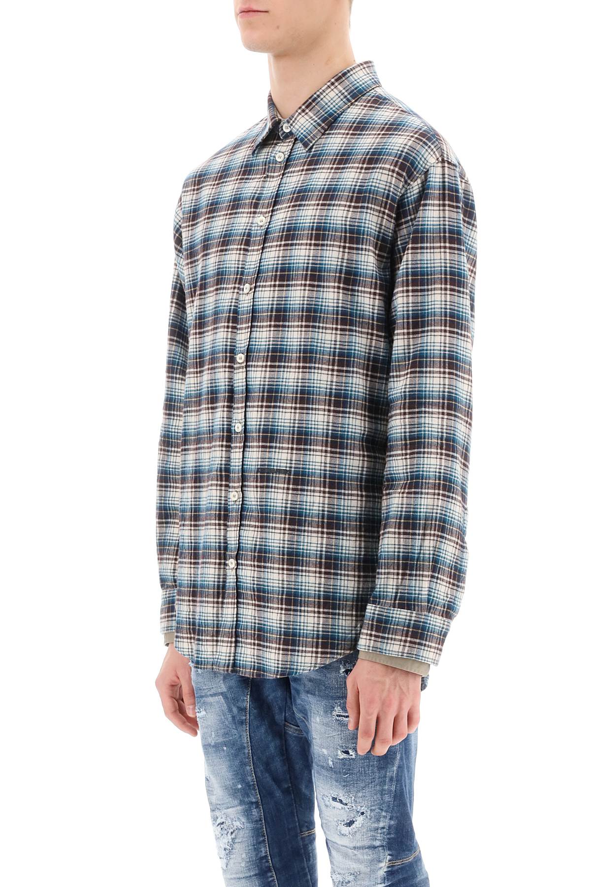 DSQUARED2 Multicolor Check Shirt with Layered Sleeves for Men for SS24