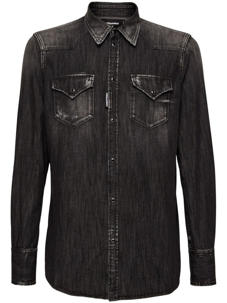 DSQUARED2 Classic Black Denim Mini Shirt with Pockets for Men