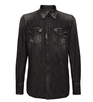 DSQUARED2 Classic Black Denim Mini Shirt with Pockets for Men