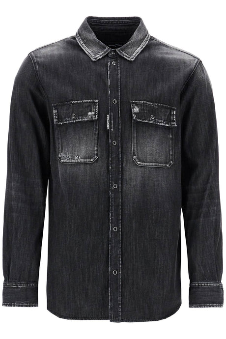 DSQUARED2 Relaxed Fit Black Cotton Shirt with Contrast Stitching