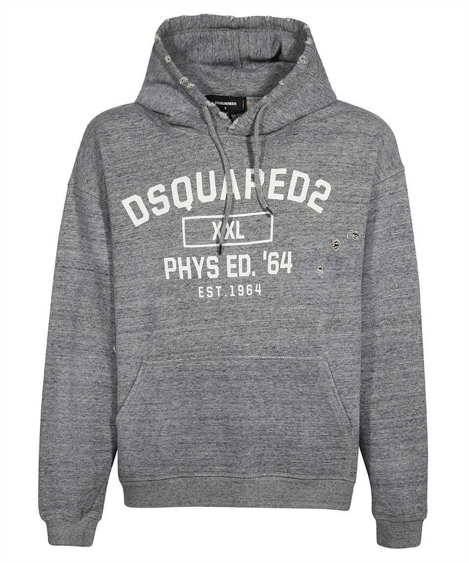 DSQUARED2 Men's Grey Contrast Print Distressed Hoodie