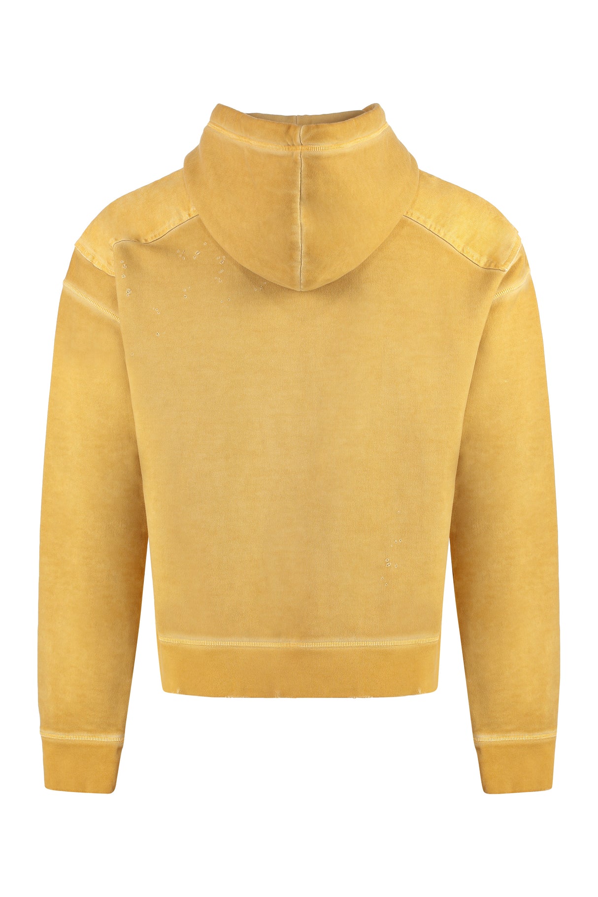 DSQUARED2 Men's Yellow Hoodie - Destroyed Effect + Ribbed Cuffs & Lower Edge