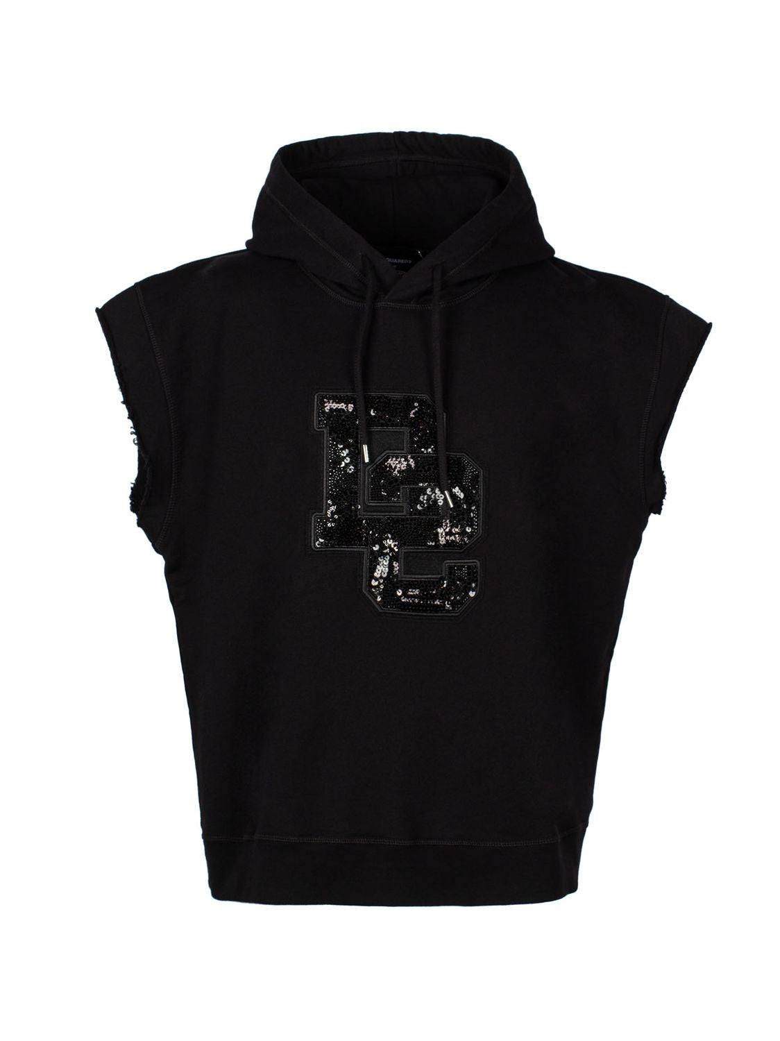 DSQUARED2 Men's Black Sequin Logo Cotton Hoodie for SS24