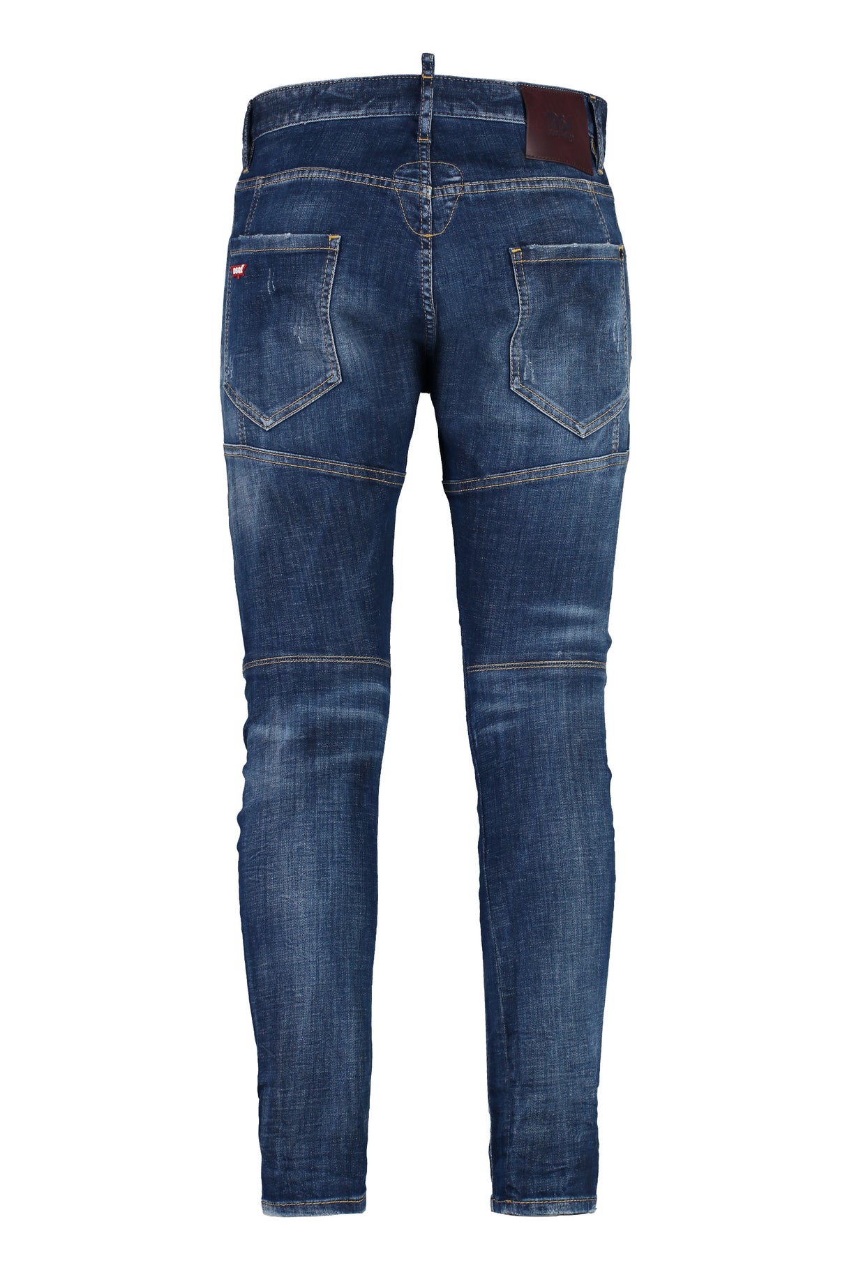 DSQUARED2 Men's Blue Distressed Jeans with Contrast Stitching and Leather Logo Patch