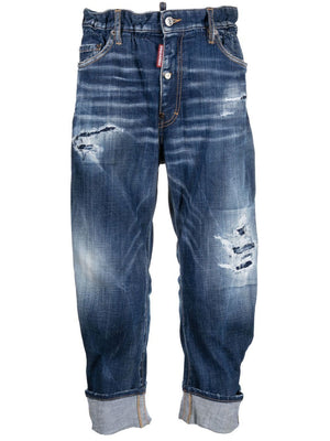 DSQUARED2 Men's Turn-Up Hem Tapered Leg Jeans in Classic Blue FW23