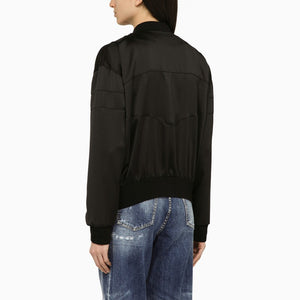 DSQUARED2 Black Bomber Jacket for Women with Logo and Knit Details