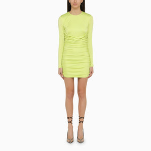 DSQUARED2 Lime Coloured Short Dress with Draping and Back Logo Plaque for Women